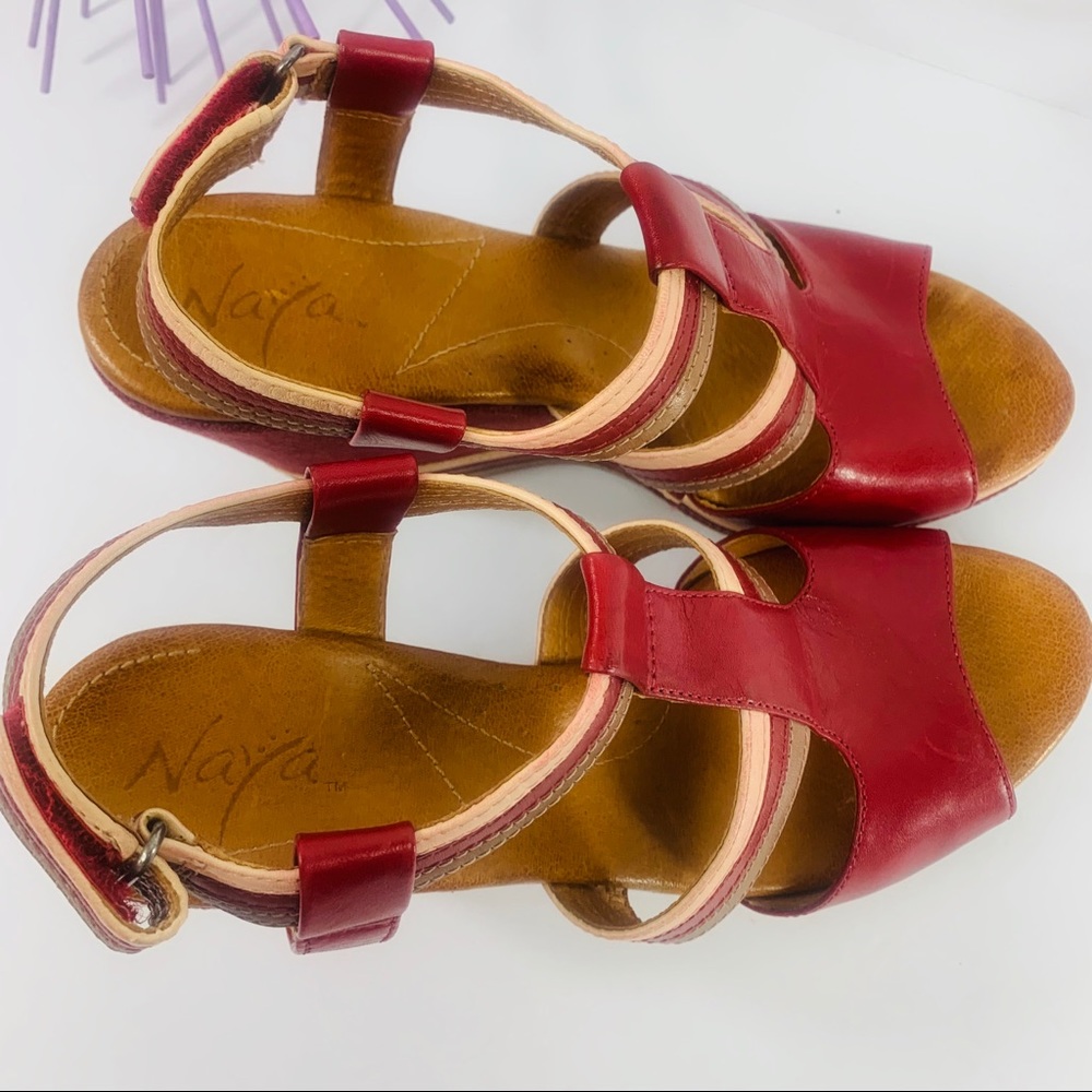 Naya Elise / Cream Taupe Red Ankle Strap Wedges - Picture 8 of 8